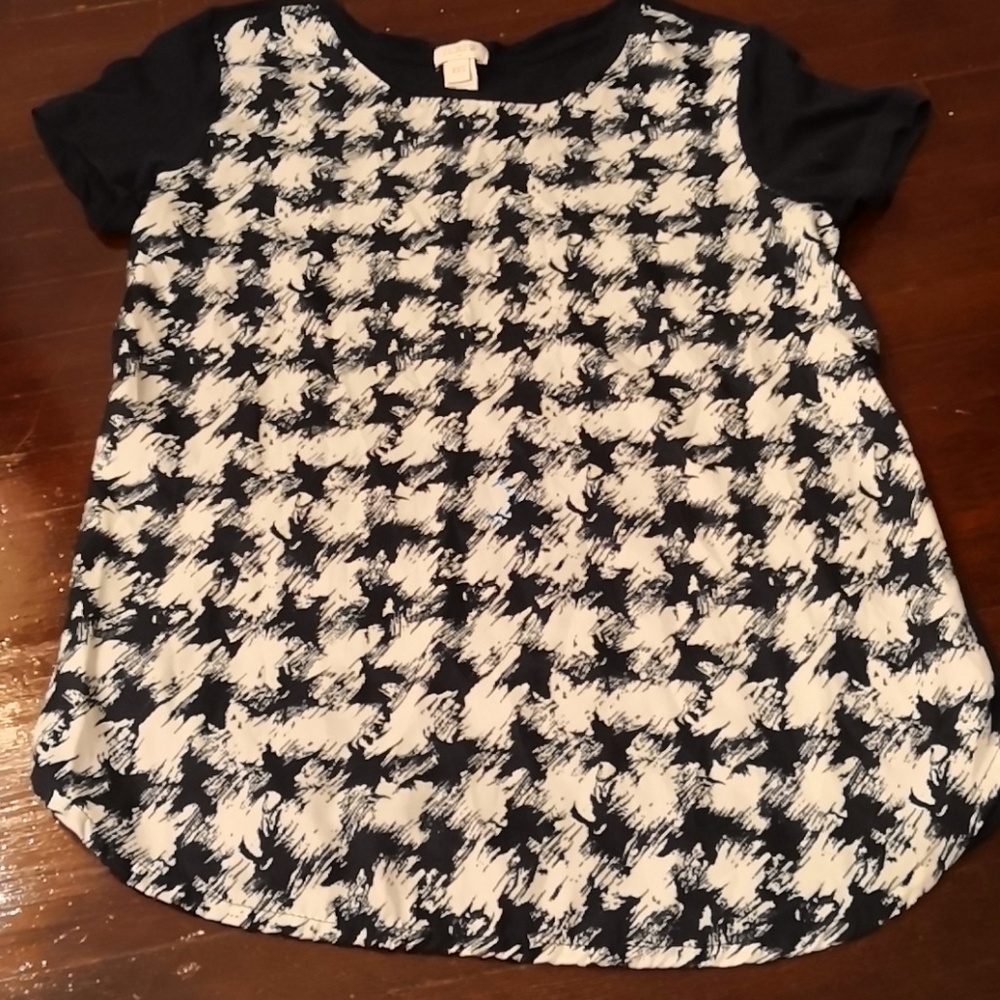 J Crew Navy Cream Houndstooth Blouse